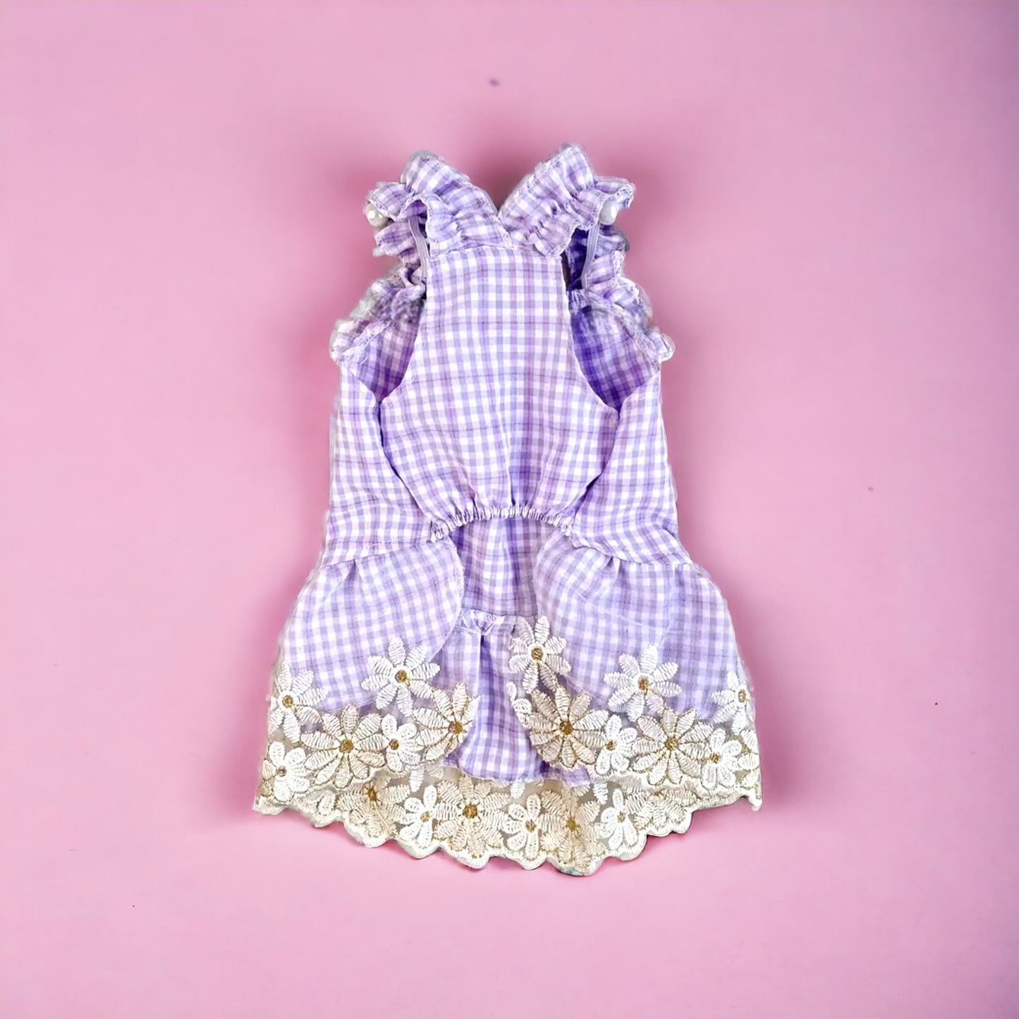 Checkered Lilac Golden Daisies Dress