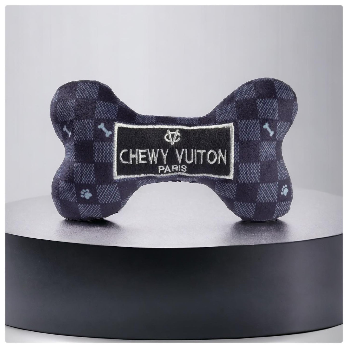 Black Checker Chewy Vuiton Squeaker Bone