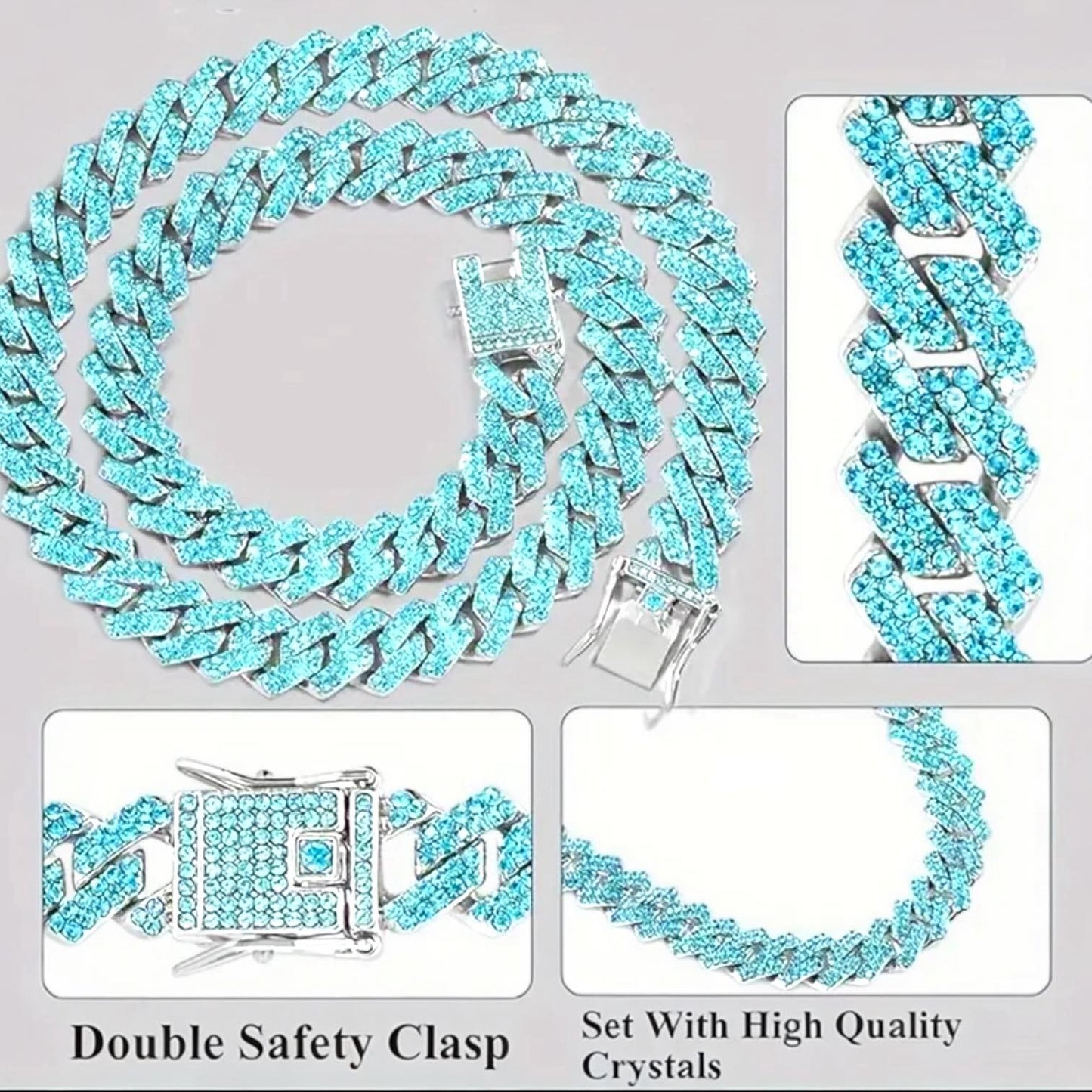 Teal Rhinestones Silver Chain