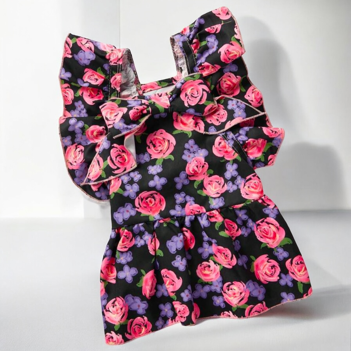 Rose Floral Black Dress