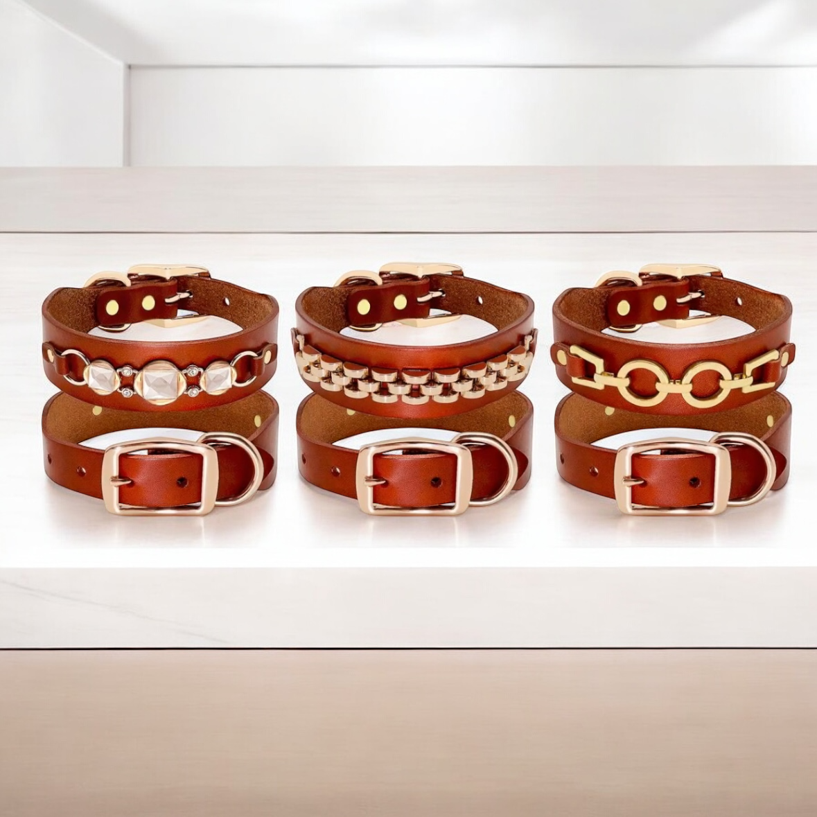 Genuine Leather Collar / Gold Attachments