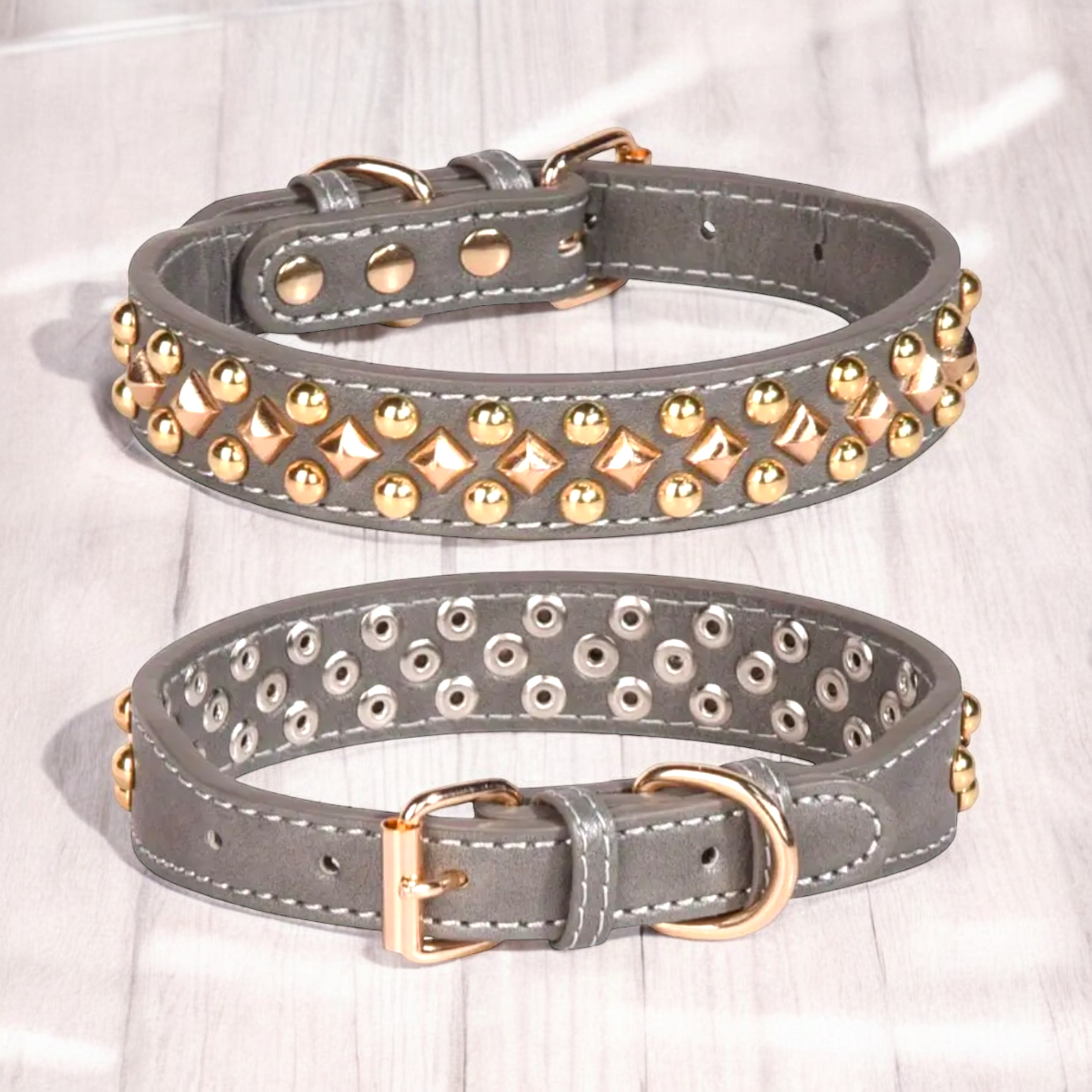 Gray Collar Gold Rivets