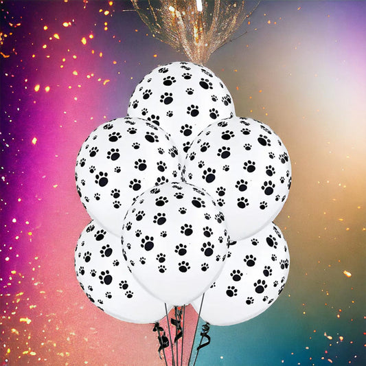 10 pcs / 12 in Black Paw on White Latex Balloons
