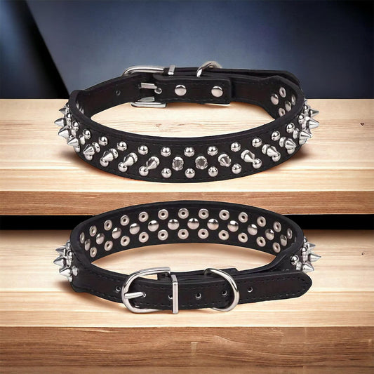 Adjustable Soft Leather Dog Collar with Rivets