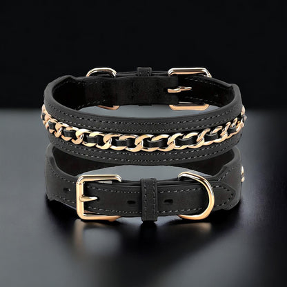 Genuine Leather Gold Chain Collar