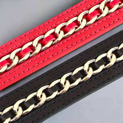 Genuine Leather Gold Chain Collar