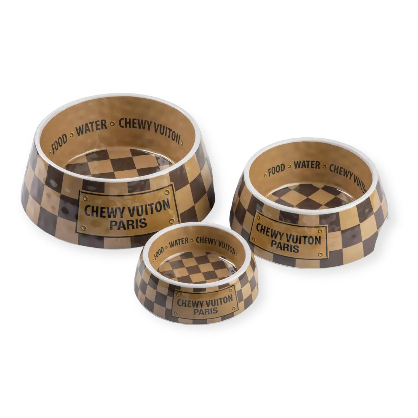 Checker Chewy Vuiton Pet Bowls