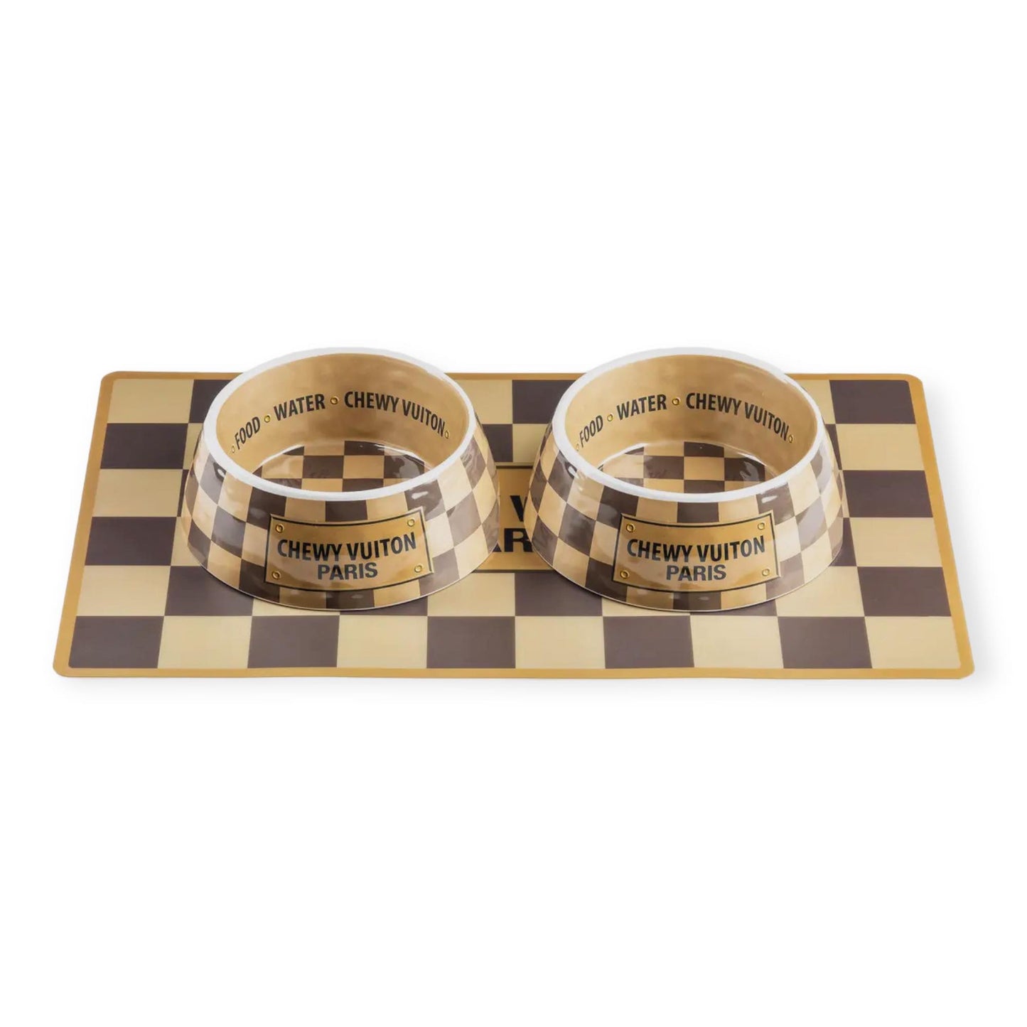 Checker Chewy Vuiton Pet Bowls