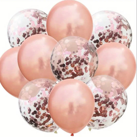 10pcs, 12in Latex Balloons and Pink Confetti Balloons