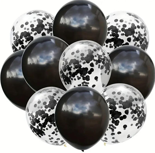 10pcs, 12in Latex Balloons and Black Confetti Balloons