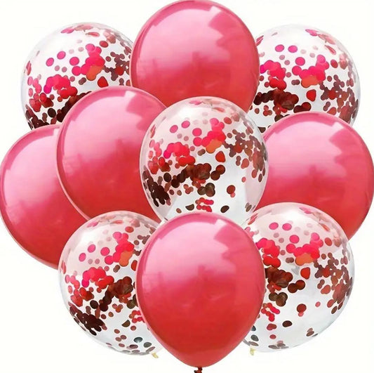 10pcs, 12in Latex Balloons and Red Confetti Balloons