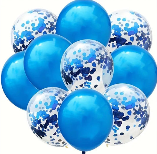 10pcs, 12in Latex Balloons and Blue Confetti Balloons