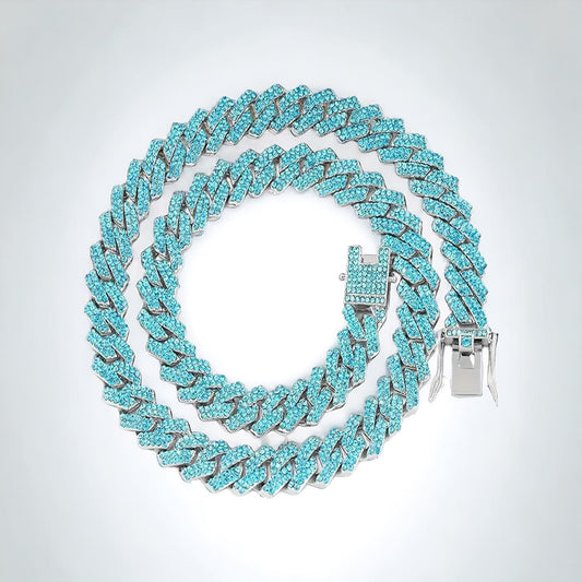 Silver Chain with Teal Rhinestones Collar