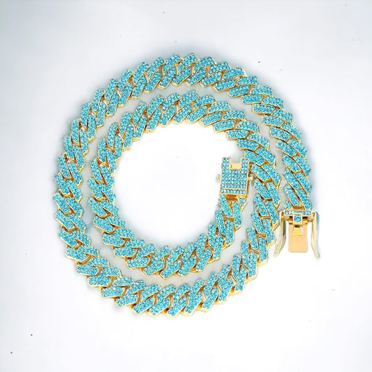 Gold Chain with Teal Rhinestones Collar