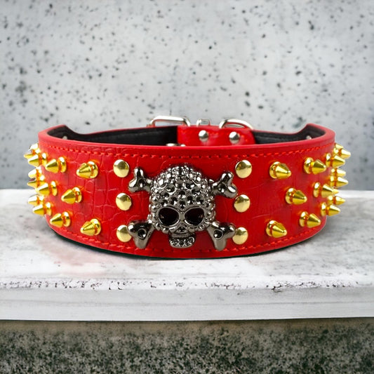 Studded Leather Dog Collar With Skull