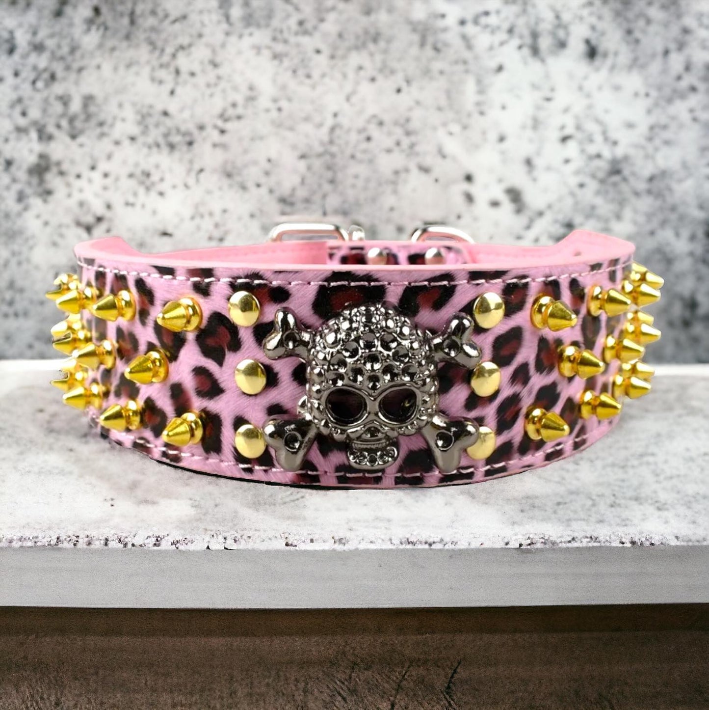 Studded Leather Dog Collar With Skull