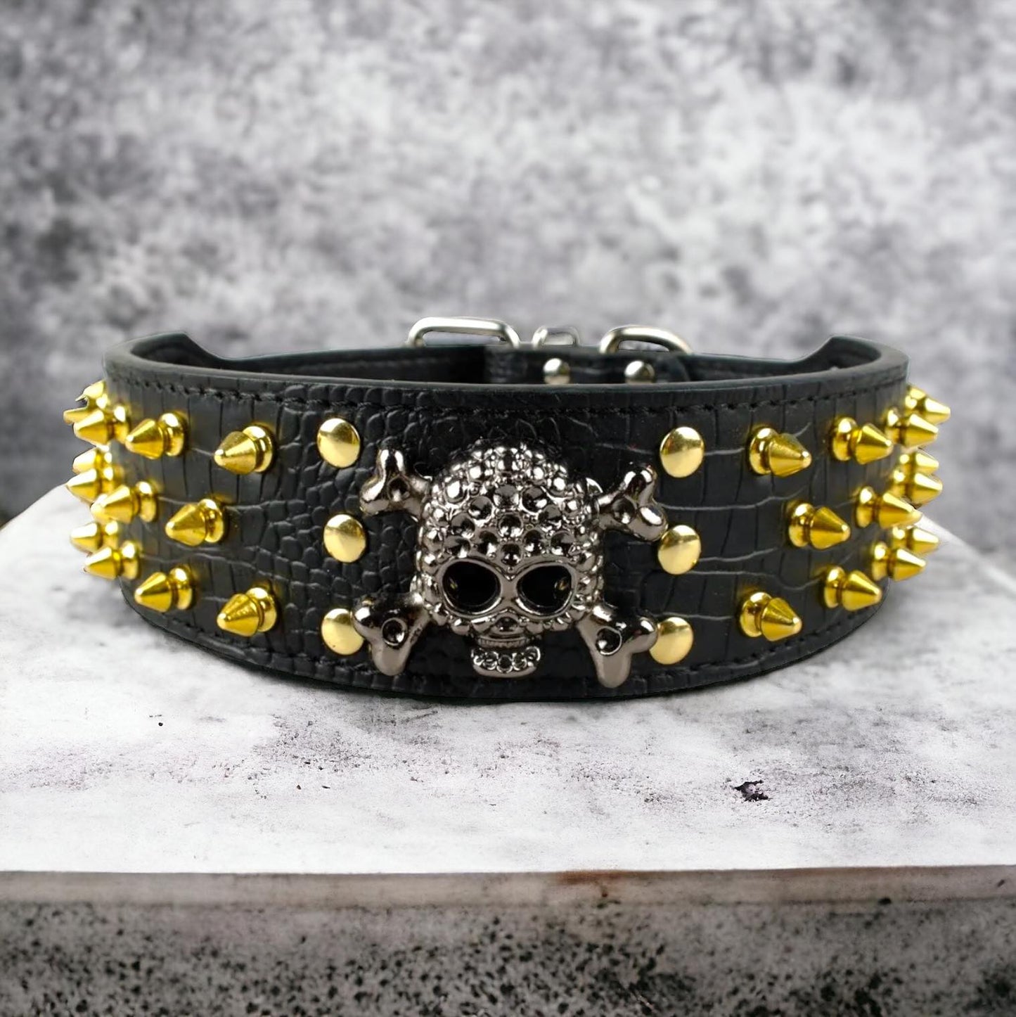 Studded Leather Dog Collar With Skull