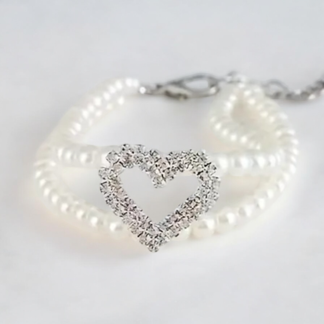 Rhinestone Heart Pearl Necklace