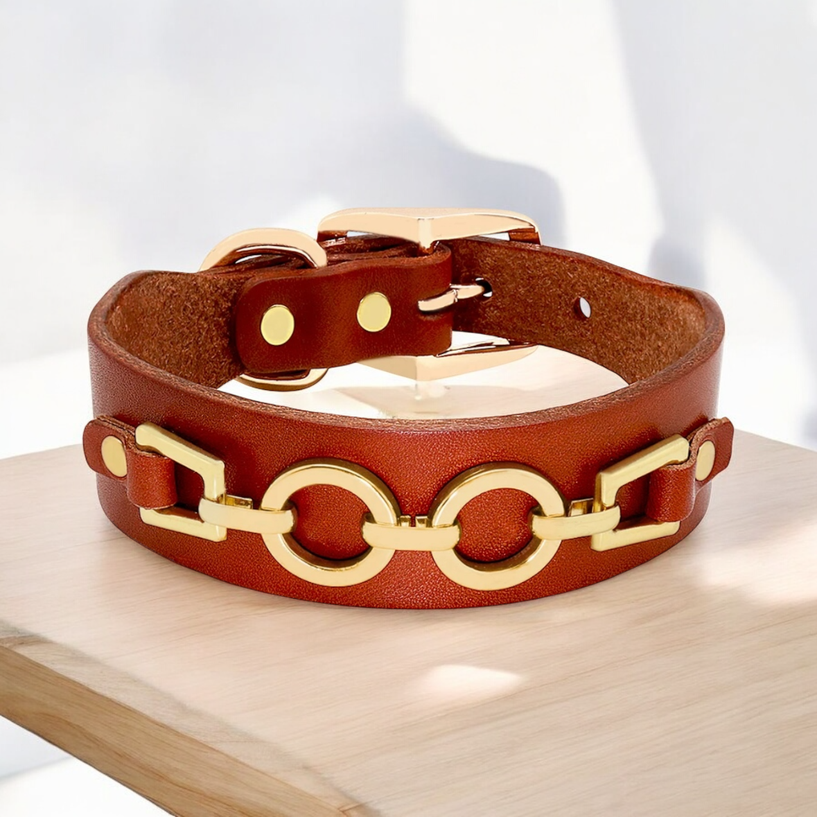 Genuine Leather Collar with Gold Attachments